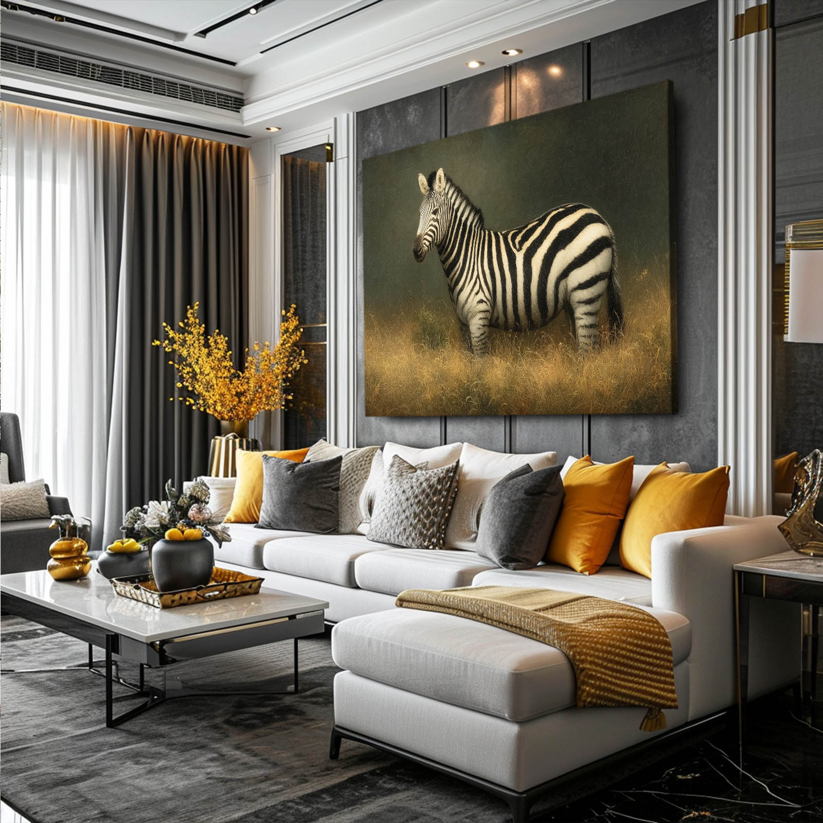 Rustic Zebra Art – styled in a furnished interior