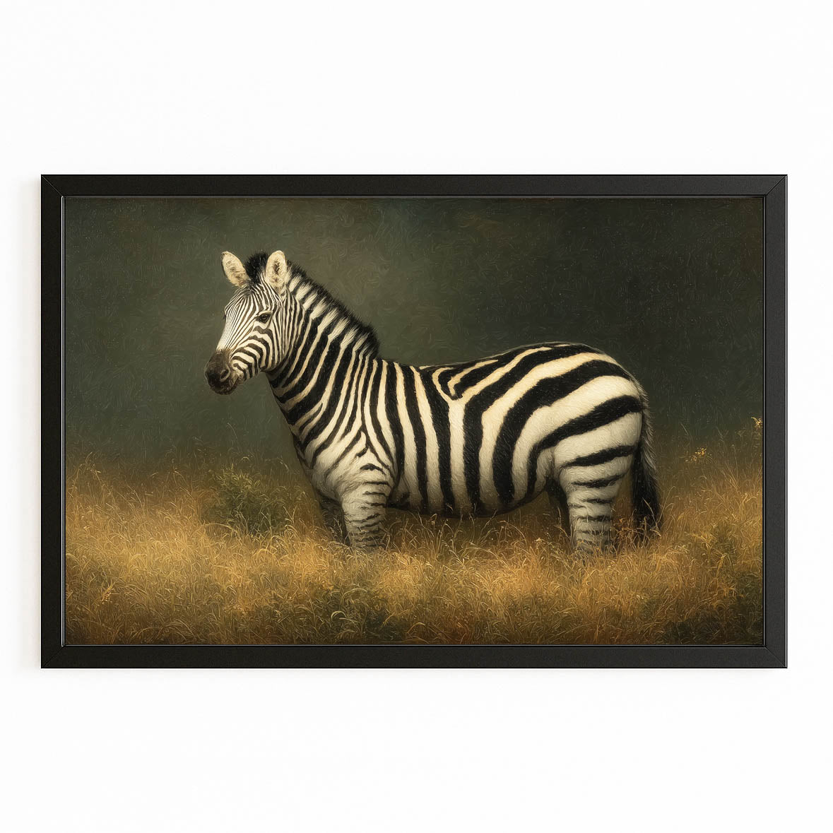 Rustic Zebra Art – with Premium Black frame on white background