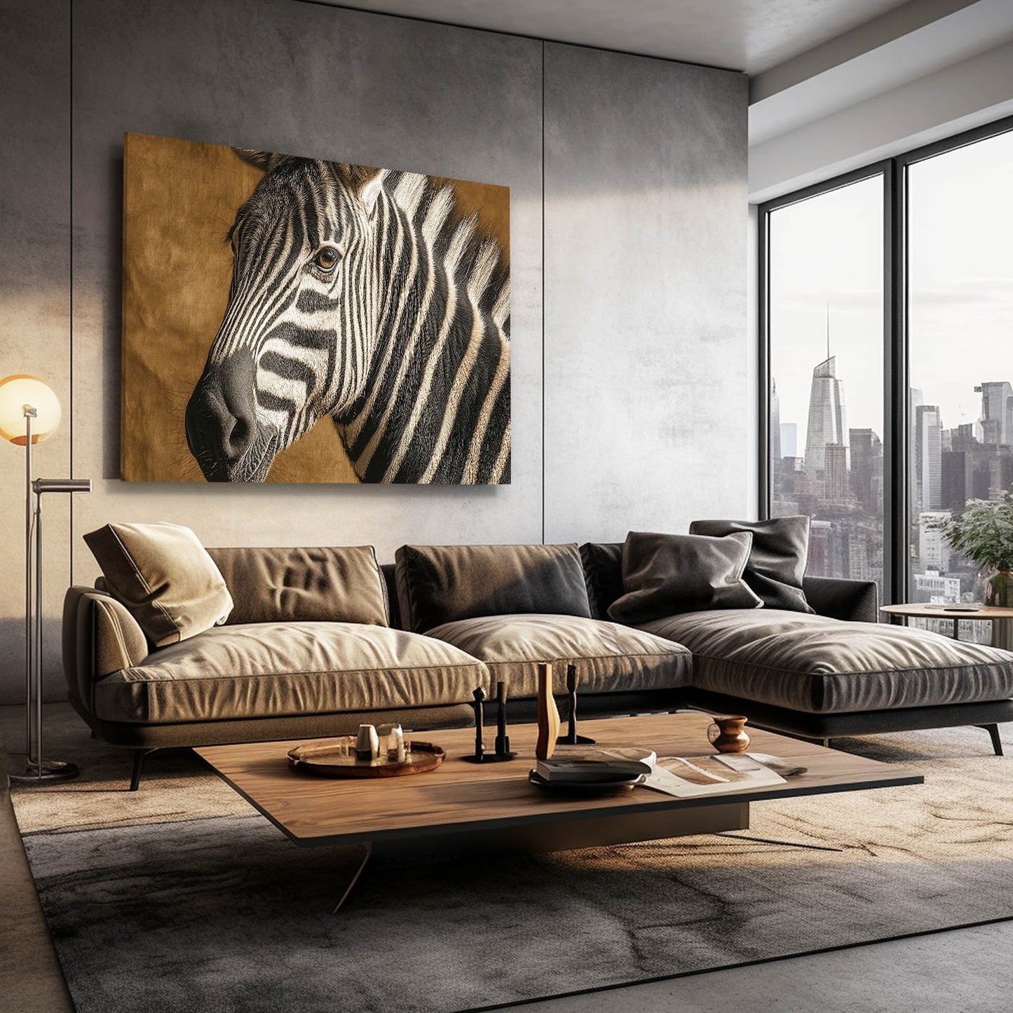 Rustic Zebra Canvas Art – styled in a furnished interior