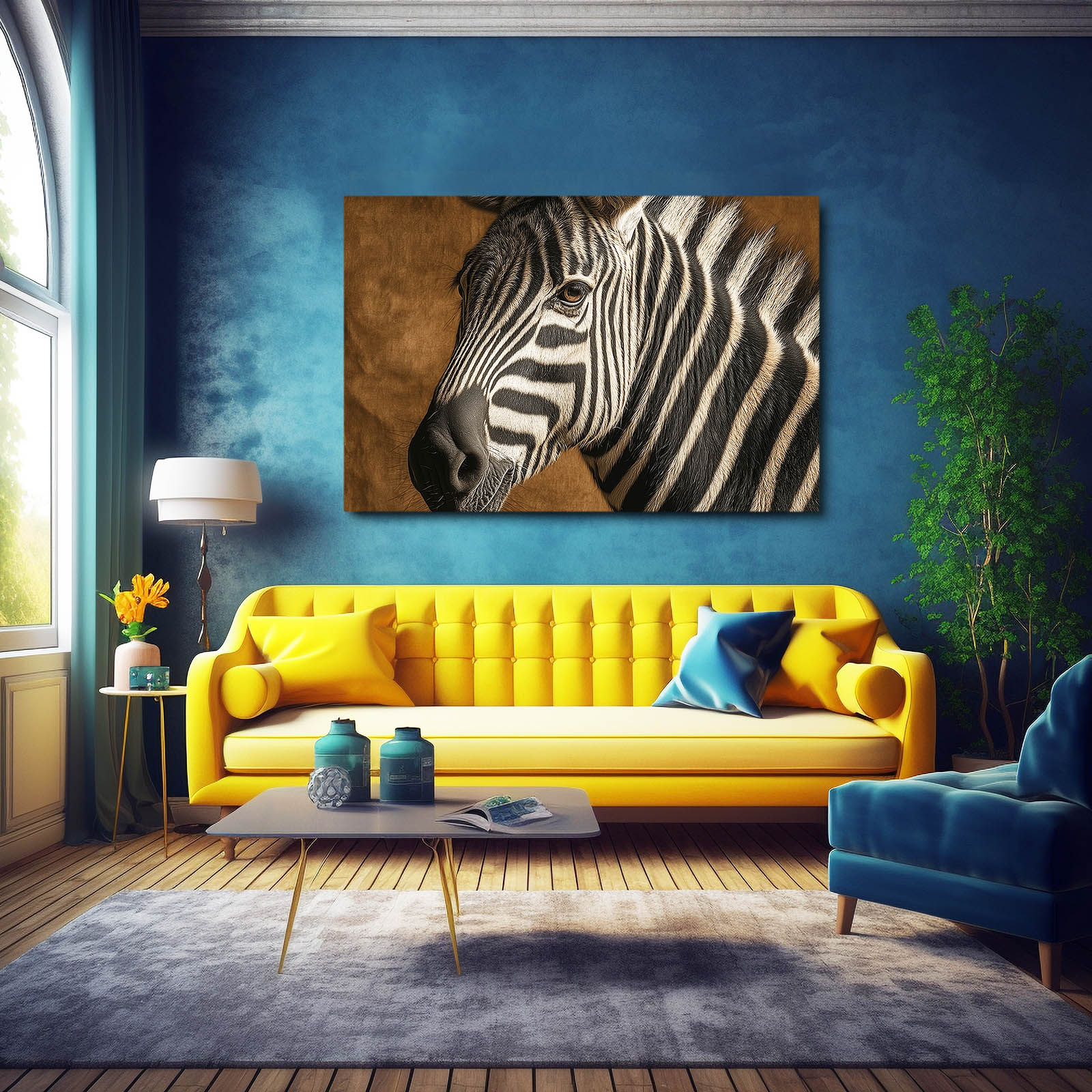 Rustic Zebra Canvas Art – styled in a furnished interior