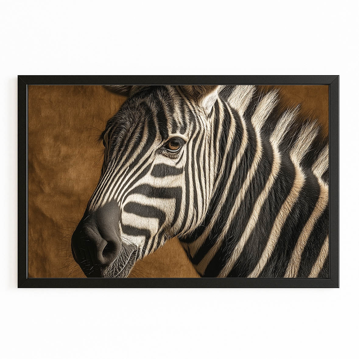 Rustic Zebra Canvas Art – with Premium Black frame on white background