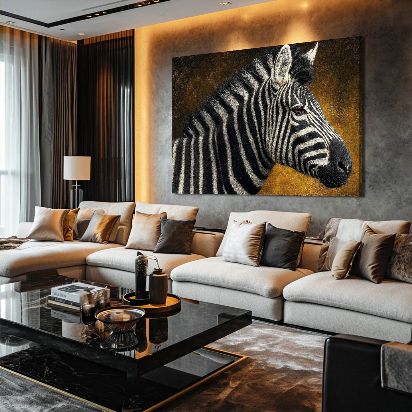 Rustic Zebra Canvas – styled in a furnished interior