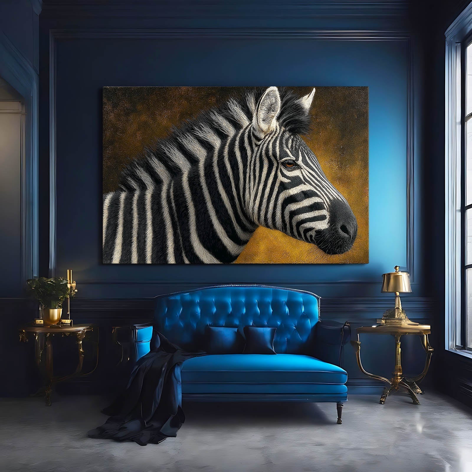 Rustic Zebra Canvas – styled in a furnished interior