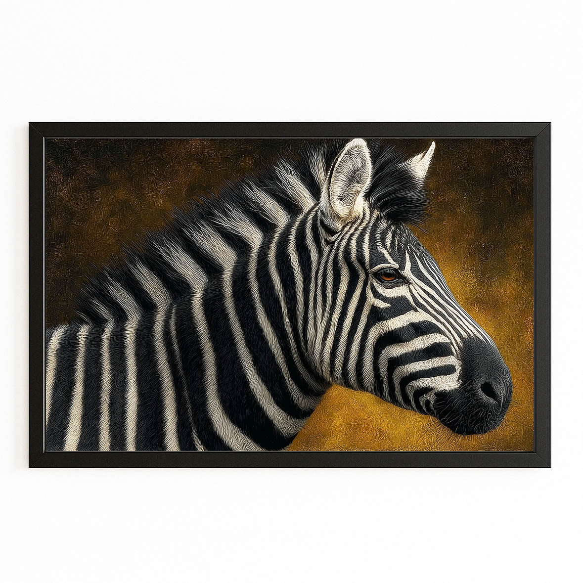 Rustic Zebra Canvas – with Premium Black frame on white background