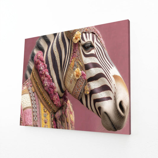 Rustic Zebra Wall Art – angled canvas view on white background