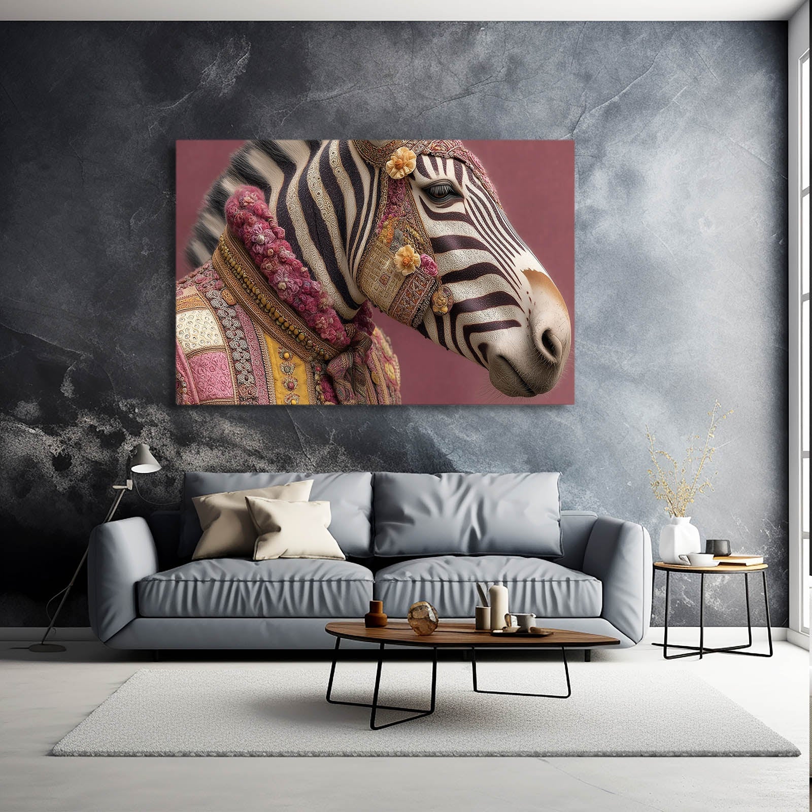 Rustic Zebra Wall Art – styled in a furnished interior