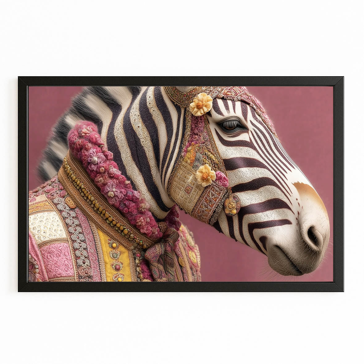 Rustic Zebra Wall Art – with Premium Black frame on white background