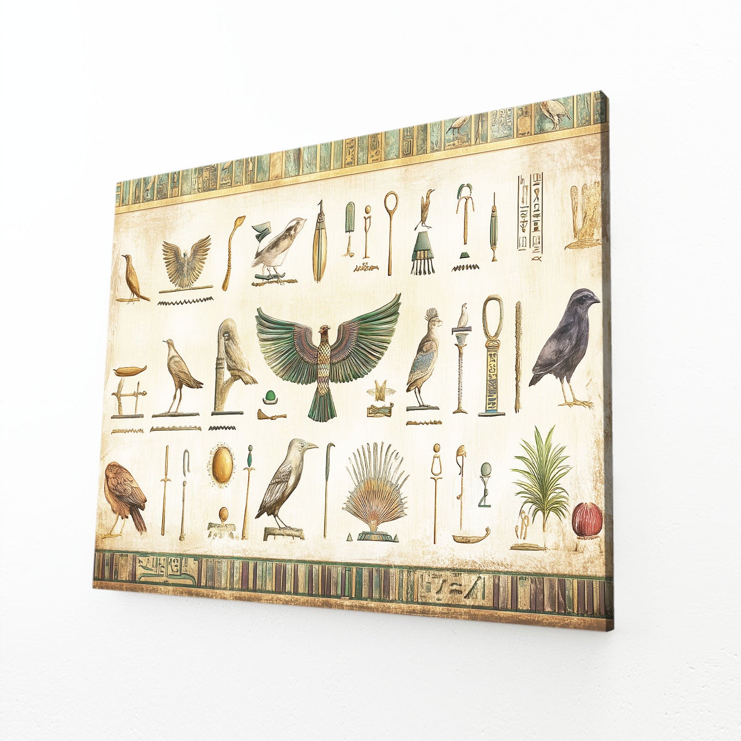 Sacred Animal Glyphs Egyptian Art – angled canvas view on white background