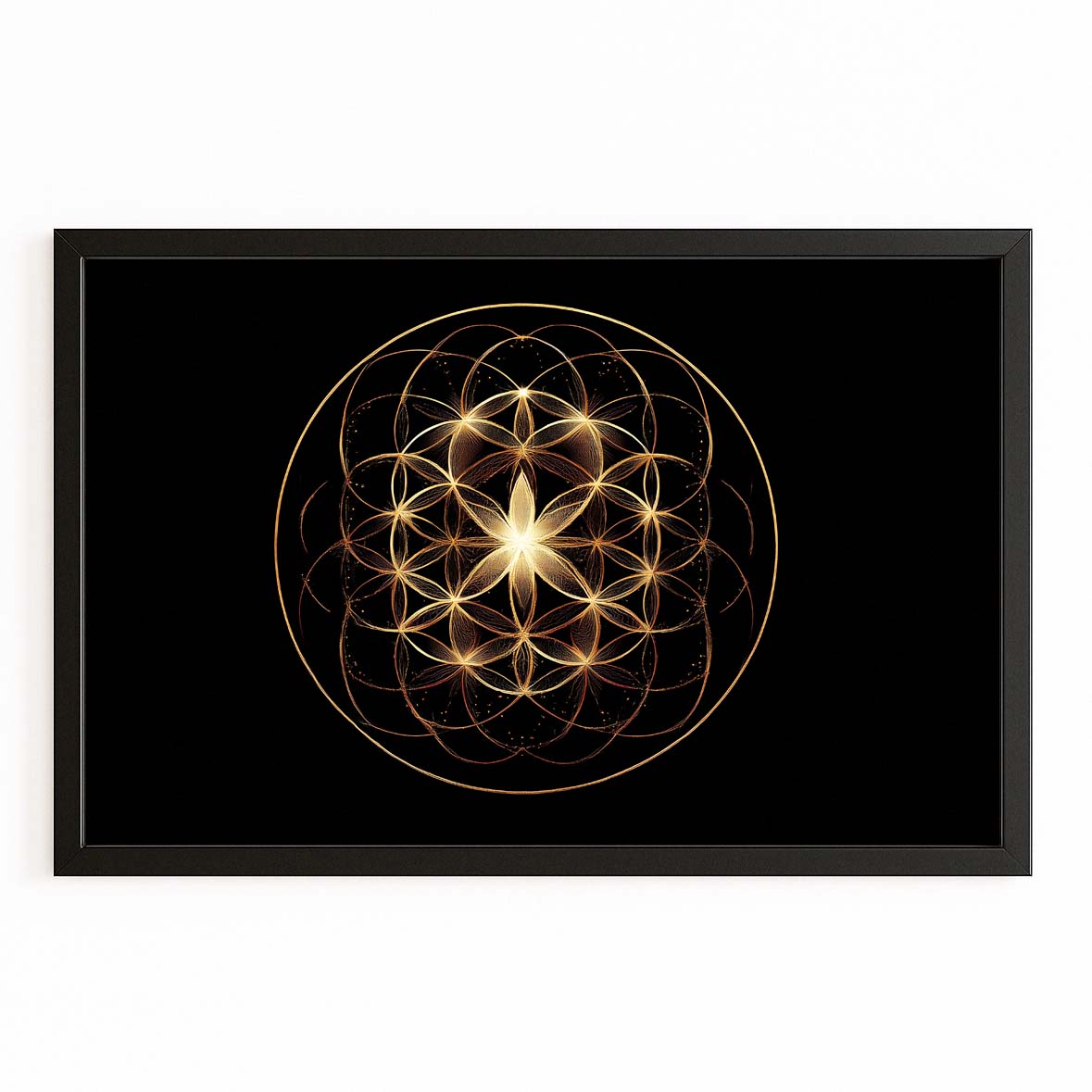Sacred Geometry Orb Gold Wall Art – with Premium Black frame on white background