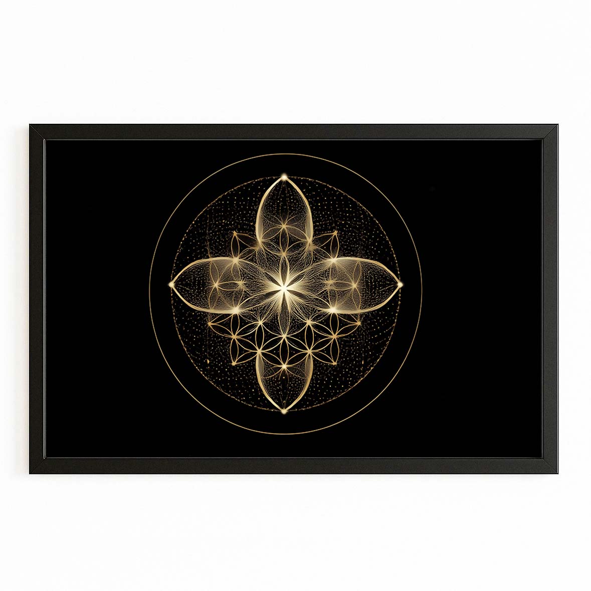 Sacred Gold Emblem Wall Art – with Premium Black frame on white background