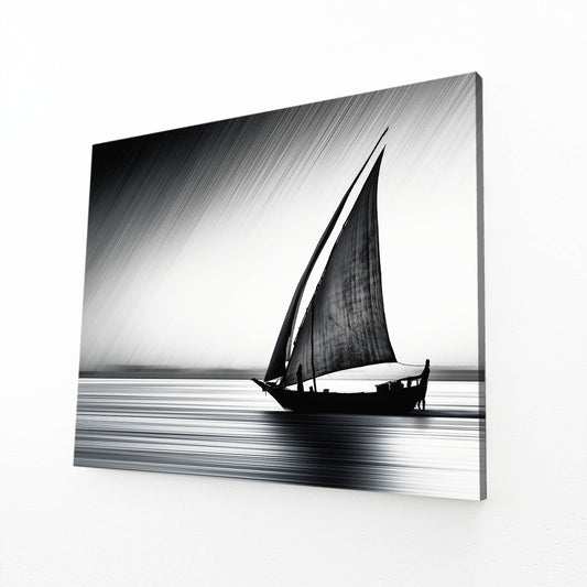 Sailboat Minimalist Seascape Photography Wall Decor – angled canvas view on white background