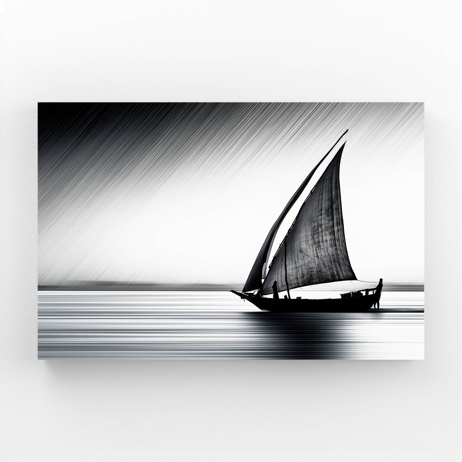 Sailing Dhow Photography Print – dhow sailboat and its reflection on silver water