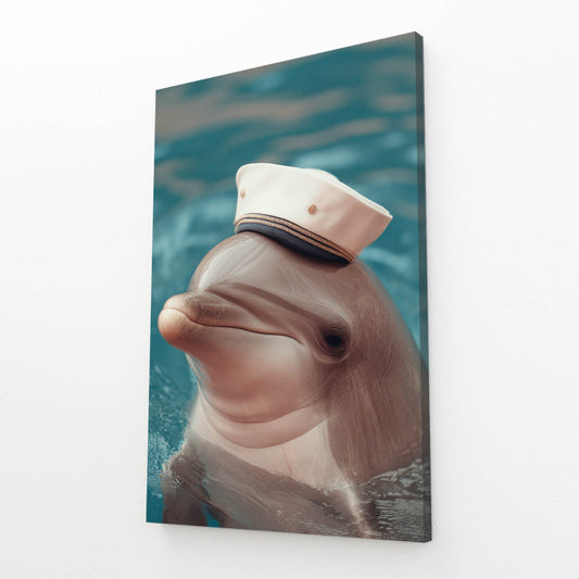 Sailor Cap Dolphin Print – angled canvas view on white background