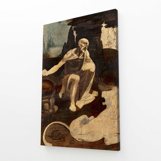 Saint Jerome Wilderness Da Vinci Wall Art — realism canvas print, angled canvas view on white background