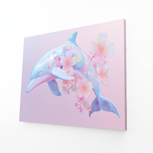 Sakura Pastel Dolphin Wall Decor – angled canvas view on white background