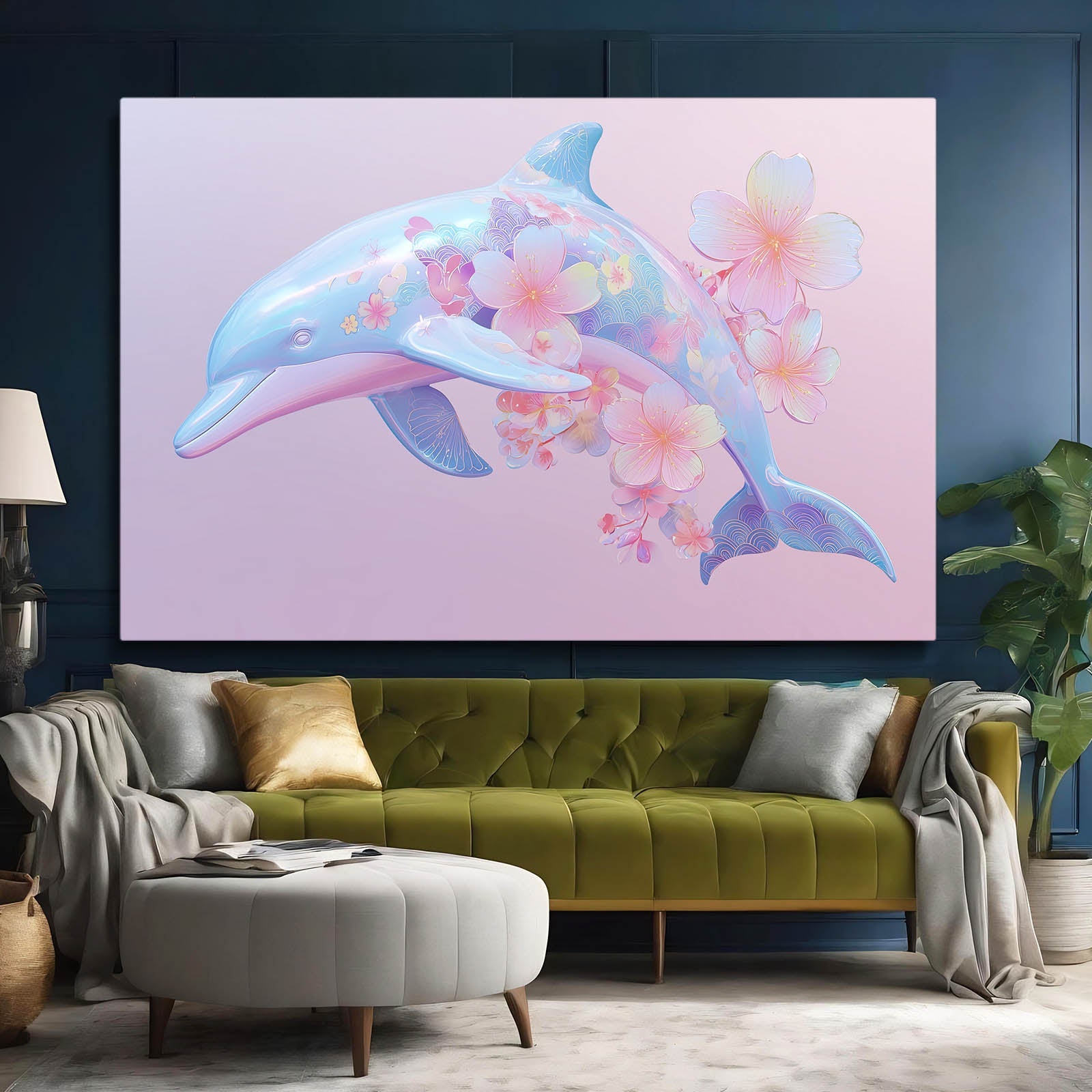 Sakura Pastel Dolphin Wall Decor – styled in a furnished interior