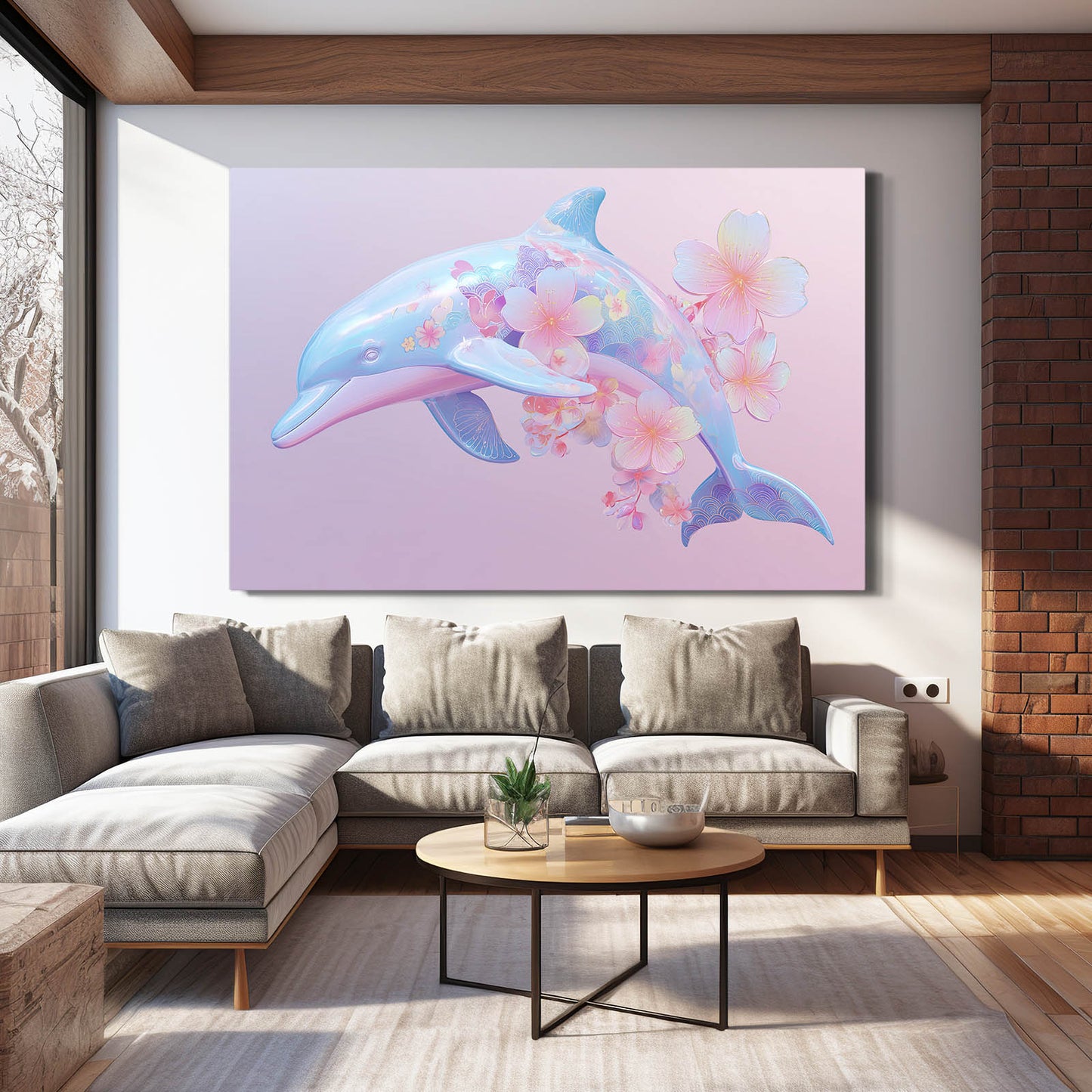 Sakura Pastel Dolphin Wall Decor – styled in a furnished interior
