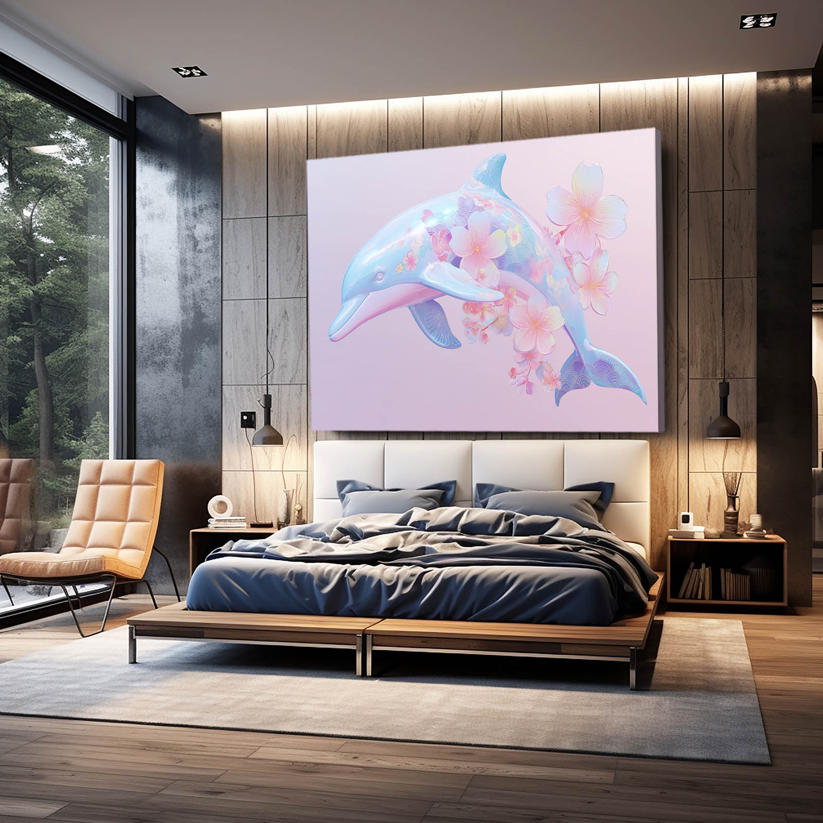 Sakura Pastel Dolphin Wall Decor – styled in a furnished interior
