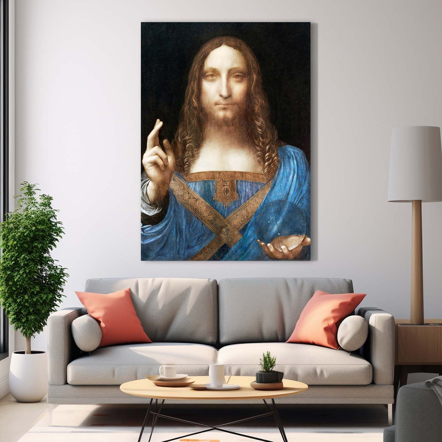 Salvator Mundi Da Vinci Wall Decor – styled in a furnished interior