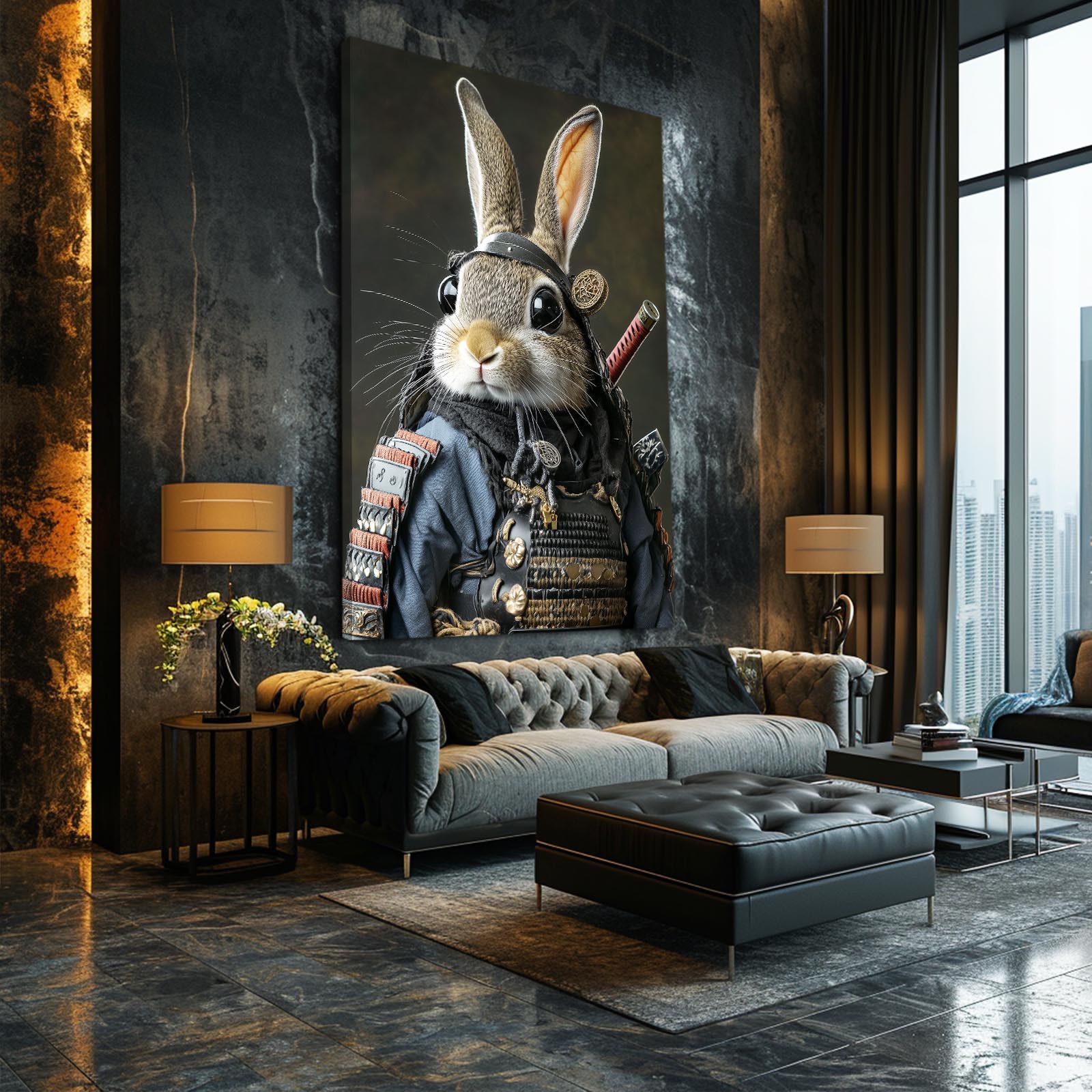 Samurai Bunny Canvas – angled canvas view on white background