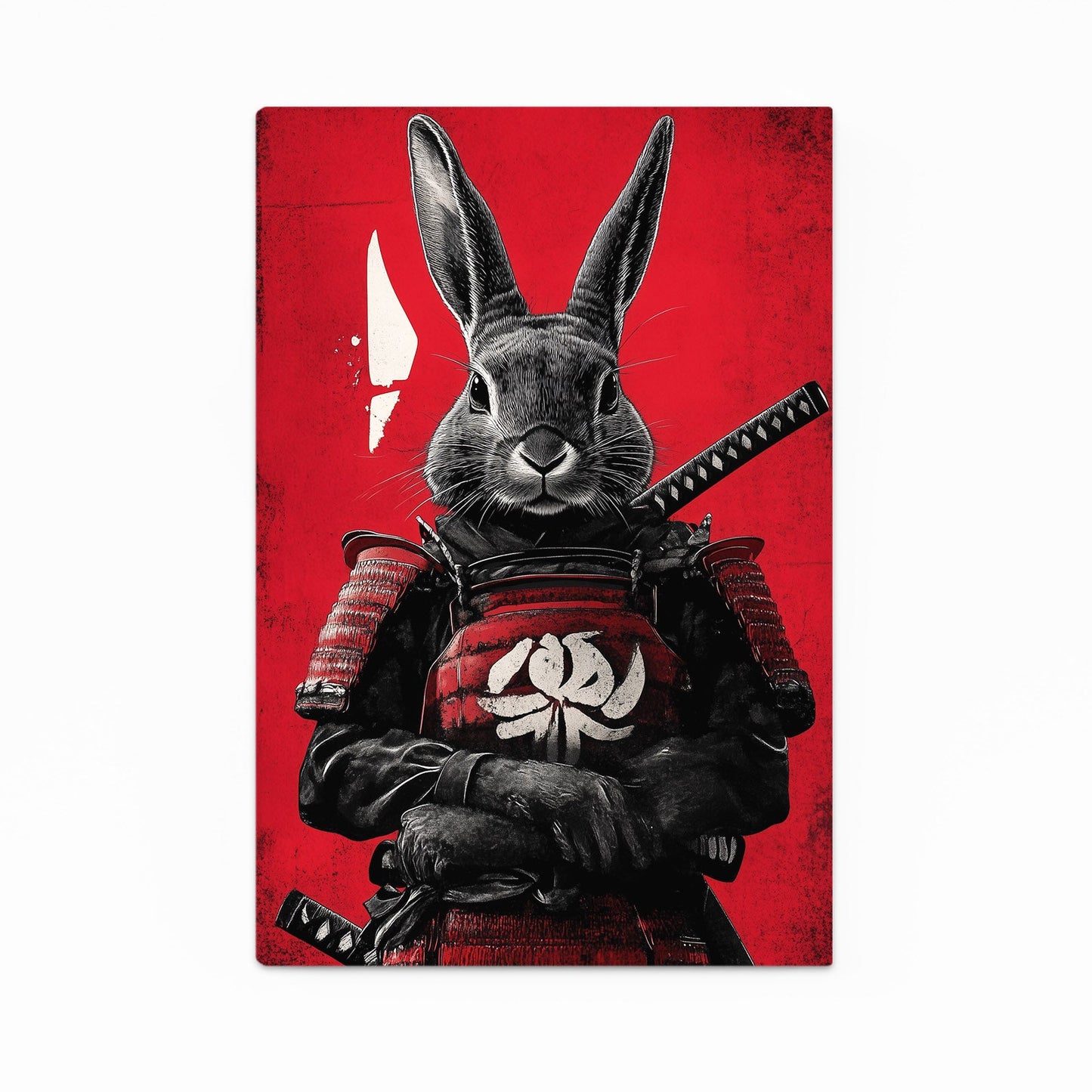 Samurai Bunny Wall Art – angled canvas view on white background