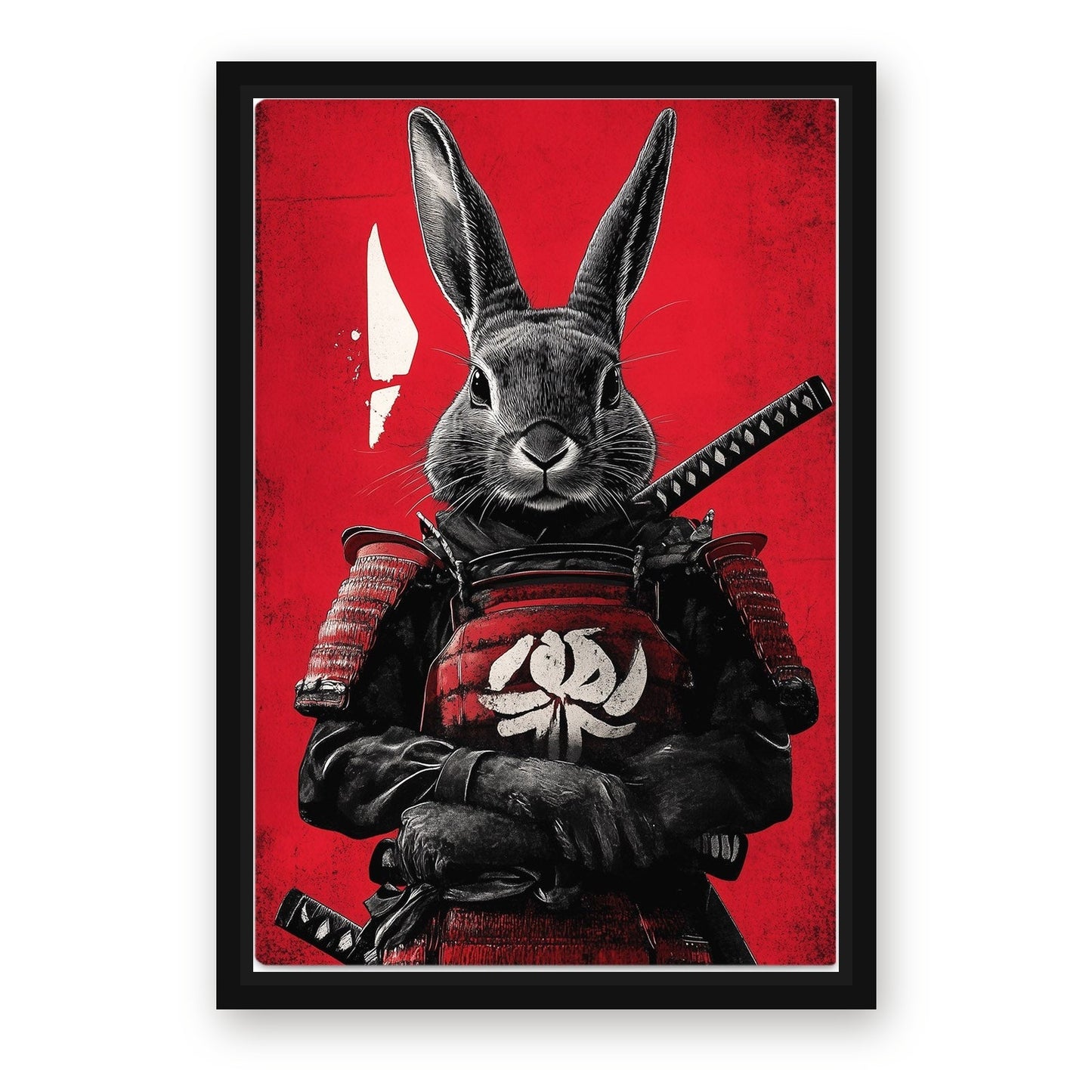 Samurai Bunny Wall Art – with Premium Black wood frame