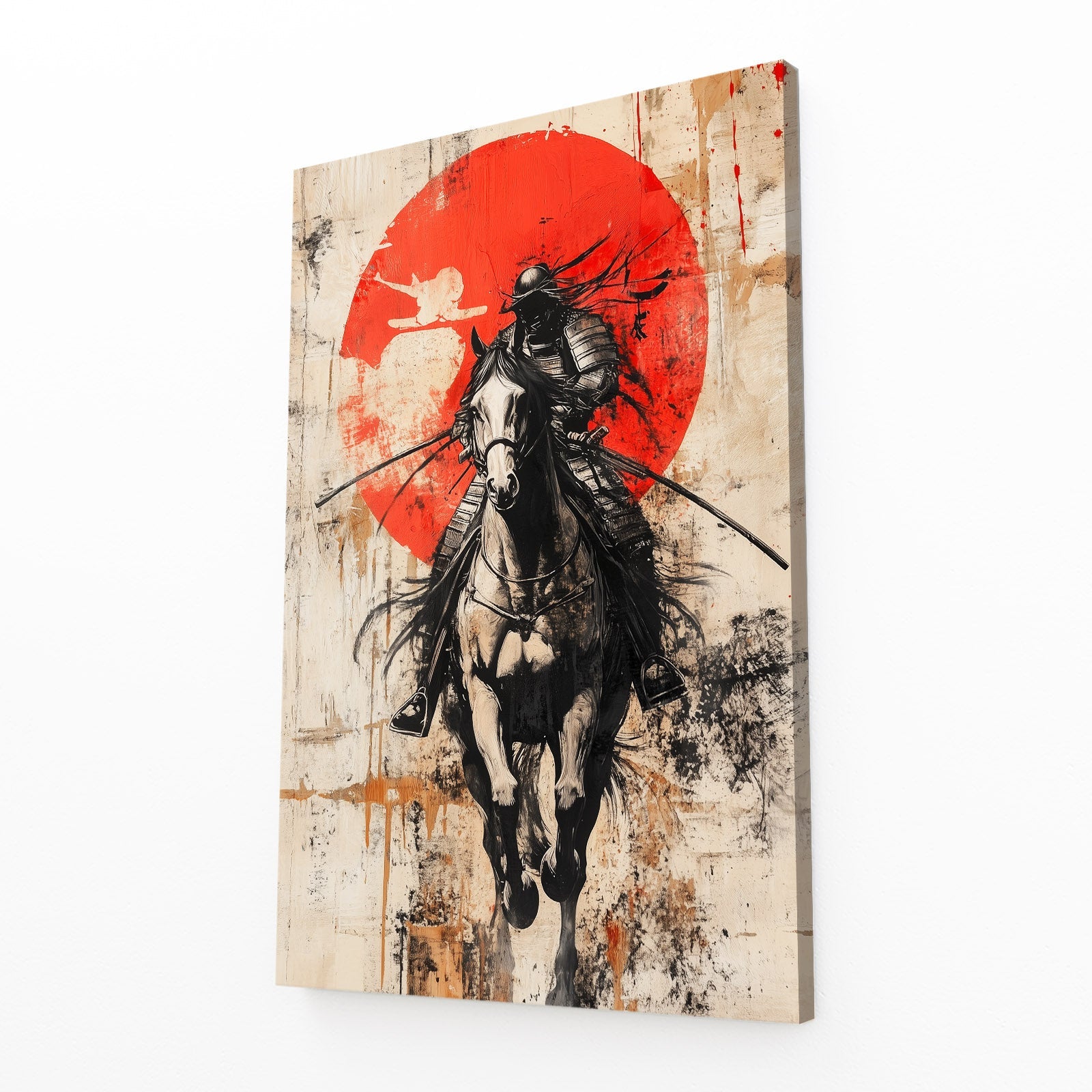 Samurai Horse Canvas Art – angled canvas view on white background
