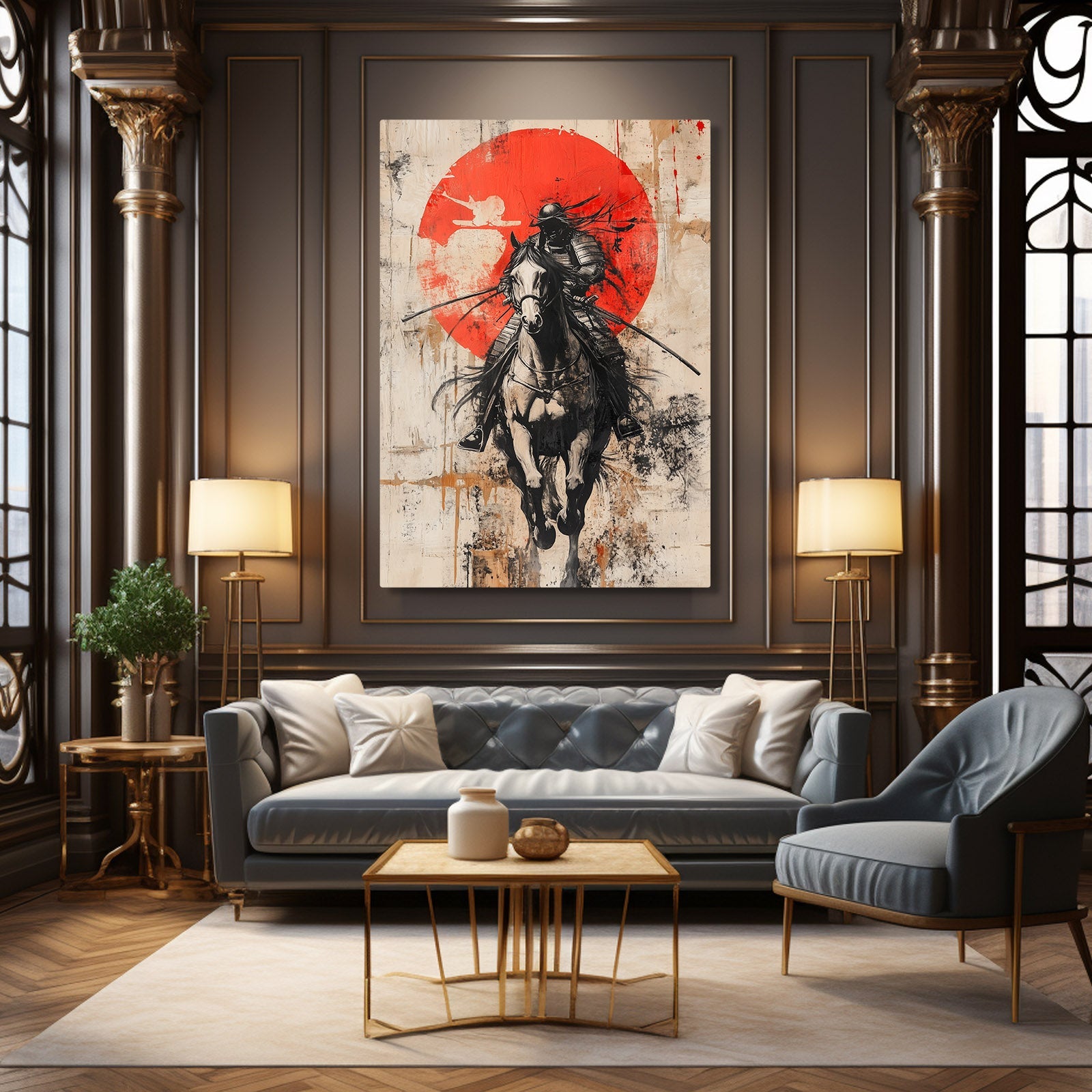 Samurai Horse Canvas Art – angled canvas view on white background