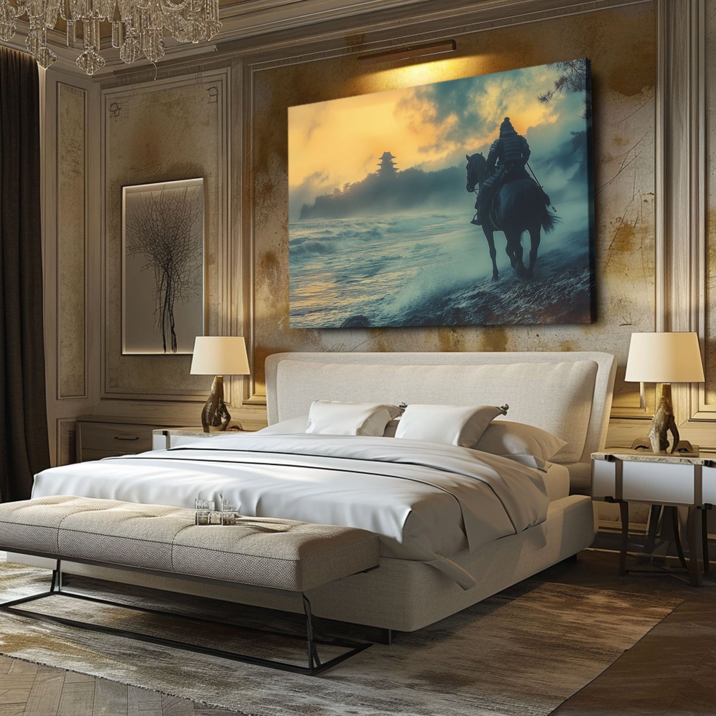 Samurai Horse Prints – angled canvas view on white background
