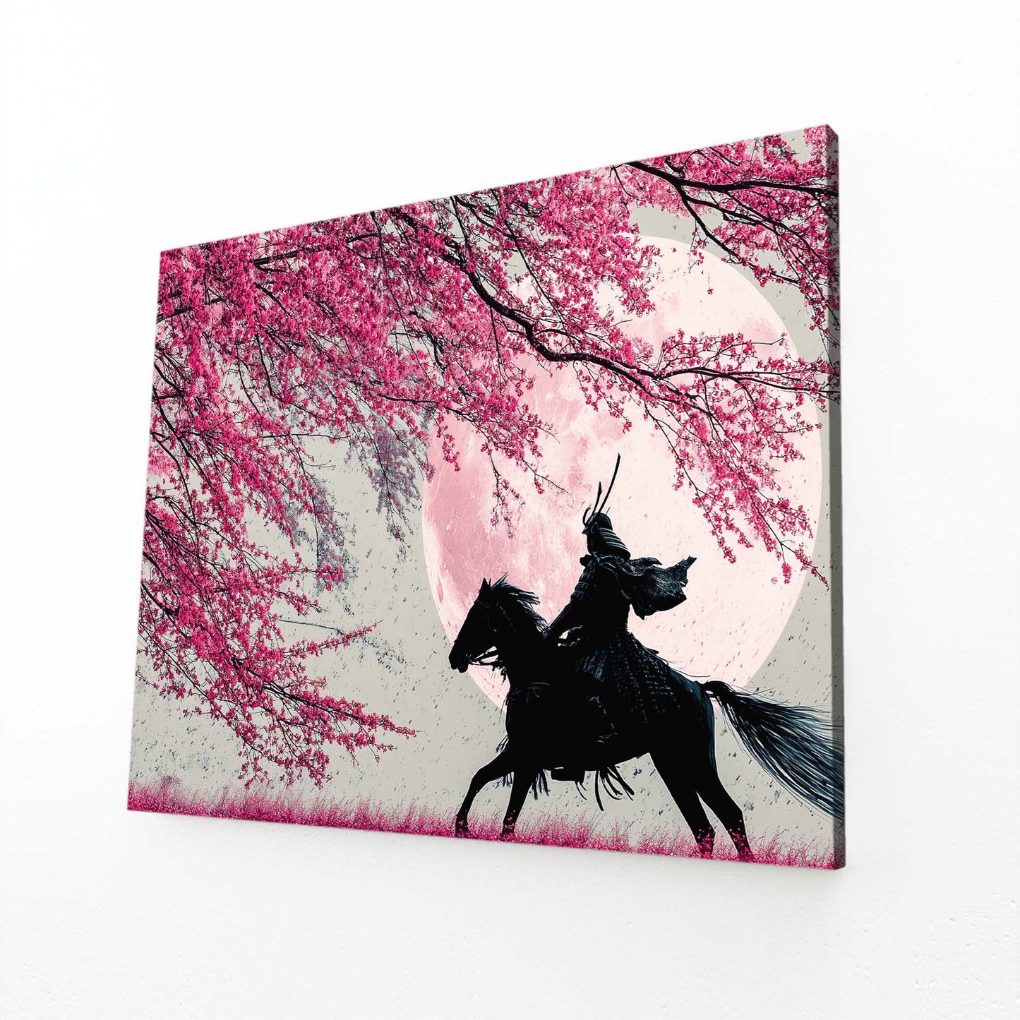Samurai Rider Cherry Blossom Canvas Art – angled canvas view on white background