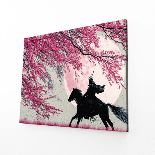 Samurai Rider Cherry Blossom Canvas Art – angled canvas view on white background