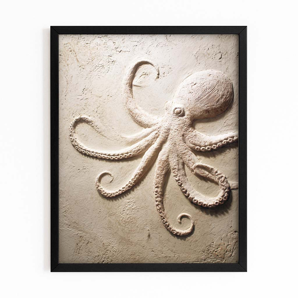 Sand Relief Octopus Wall Decor – with Premium Black frame on white background