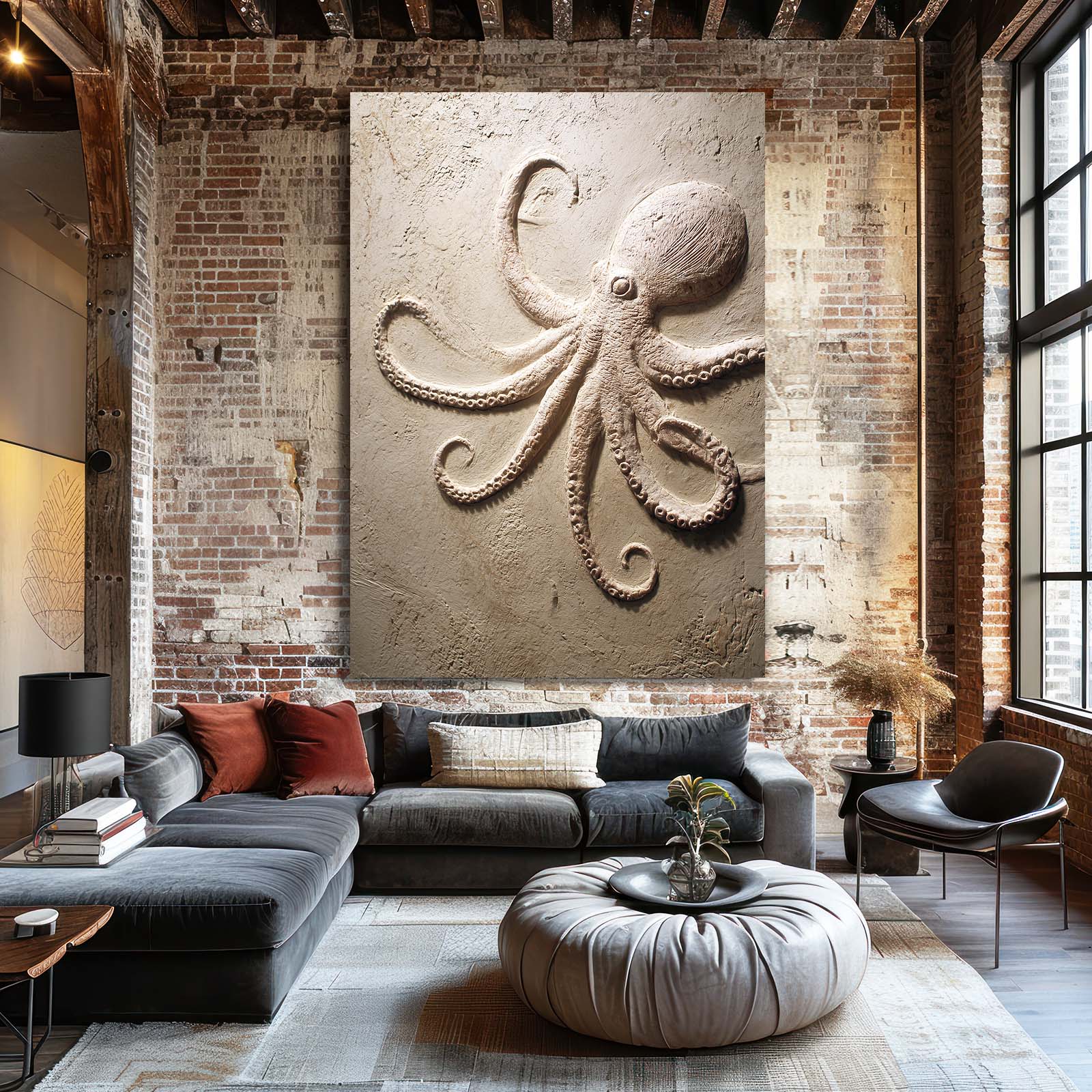 Sand Relief Octopus Wall Decor – styled in a furnished interior