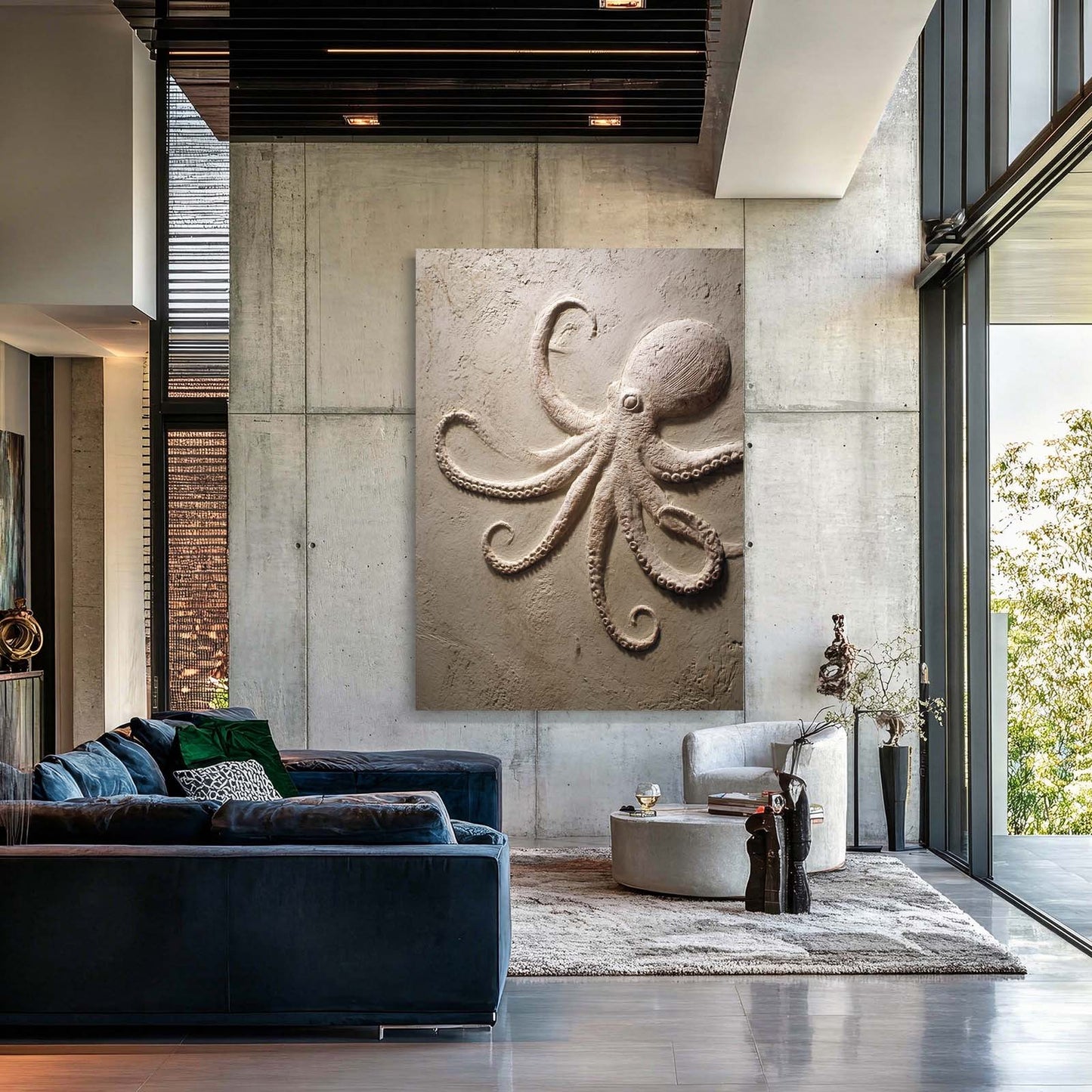 Sand Relief Octopus Wall Decor – styled in a furnished interior