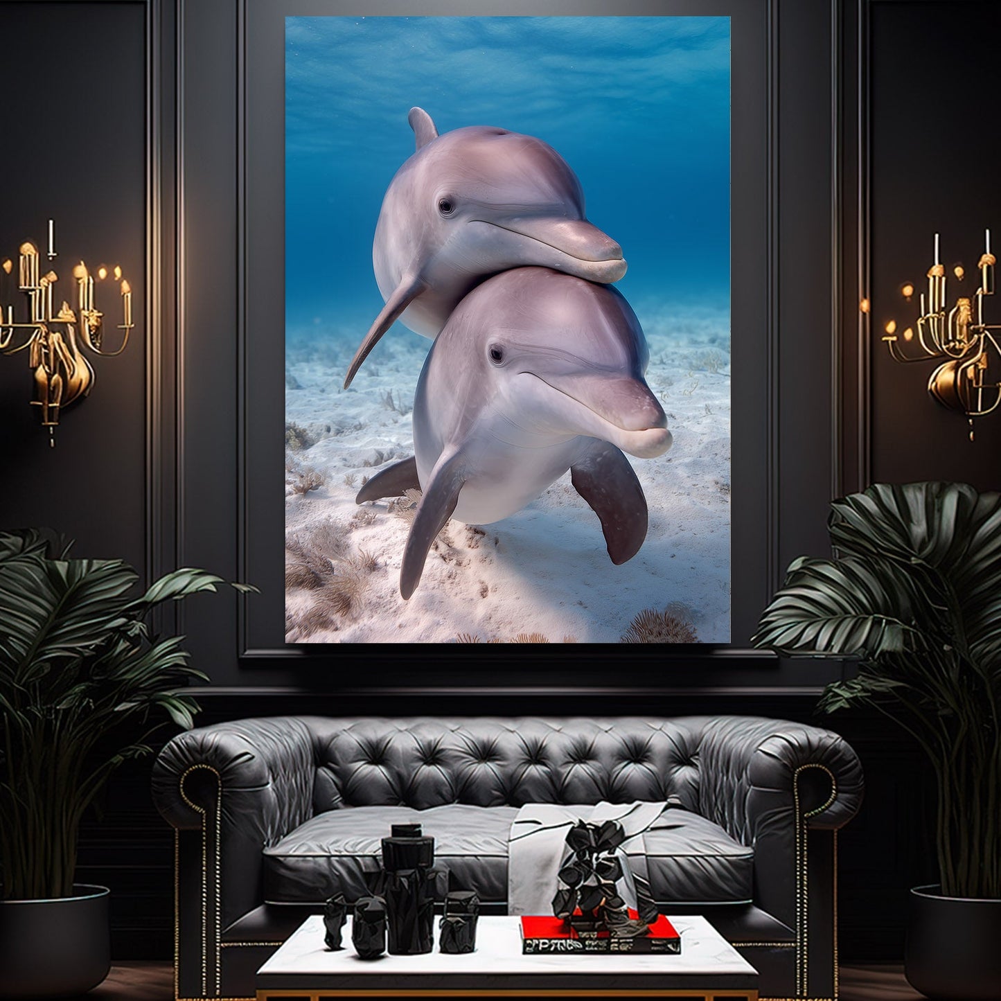 Sandy Shallows Dolphin Print – styled in a furnished interior