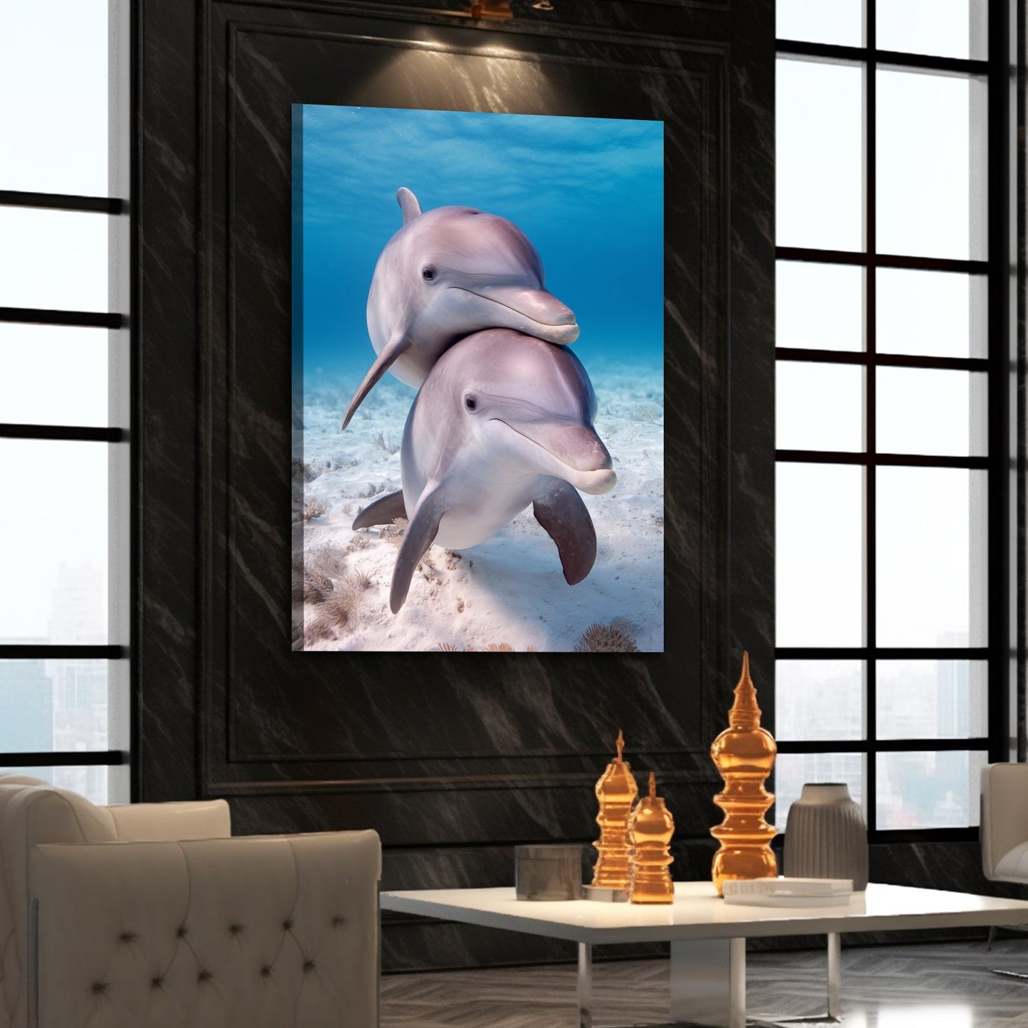 Sandy Shallows Dolphin Print – styled in a furnished interior