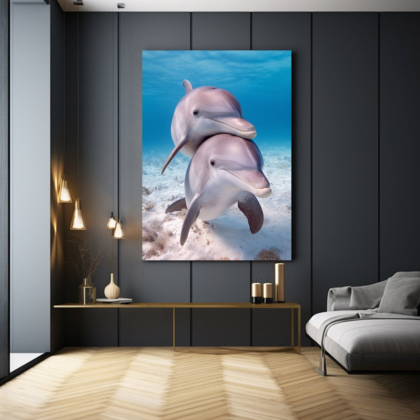 Sandy Shallows Dolphin Print – styled in a furnished interior