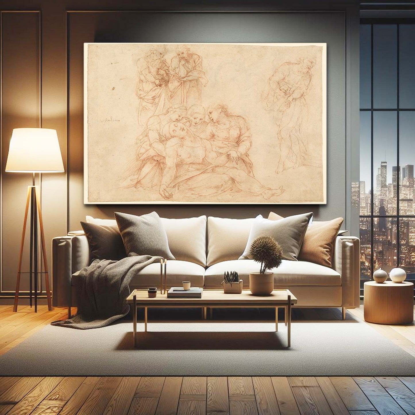 Sanguine Figure Studies Da Vinci Wall Art – styled in a furnished interior