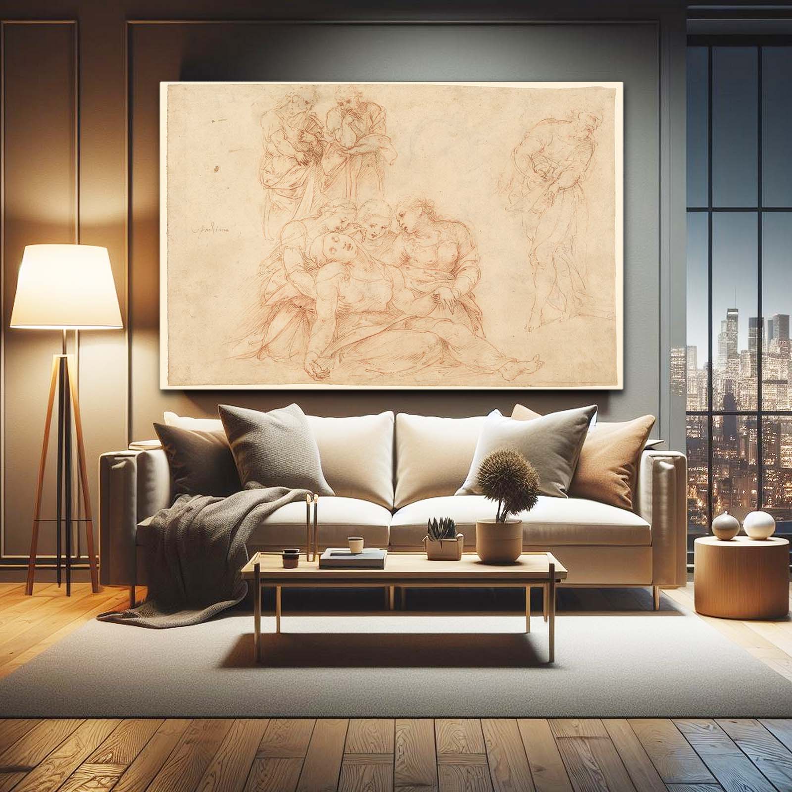 Sanguine Figure Studies Da Vinci Wall Art – styled in a furnished interior