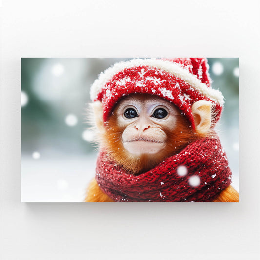 Santa Hat Snow Monkey Wall Art – santa hat snow monkey canvas print
