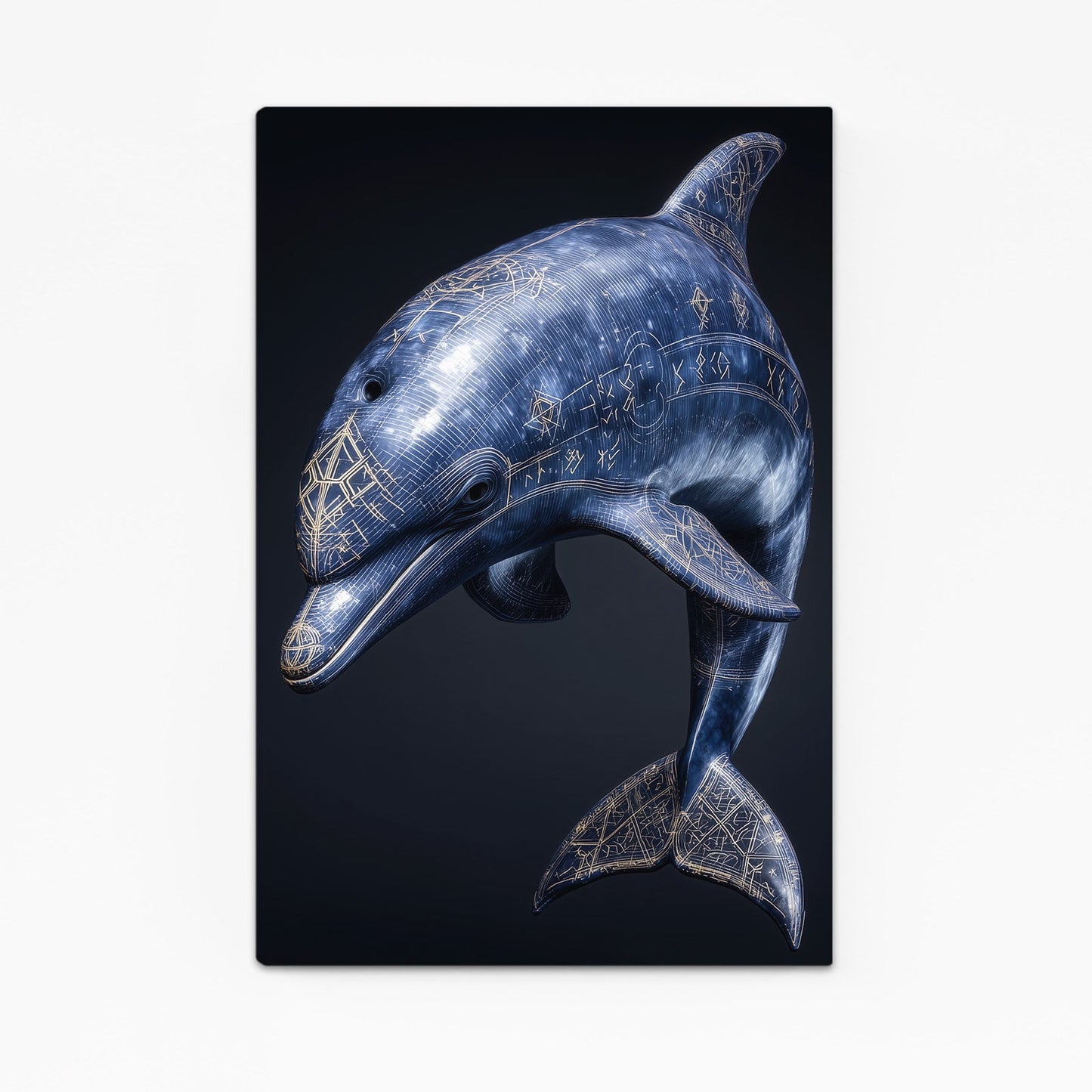 Sapphire Crystal Dolphin Art – with Premium Black wood frame on white background