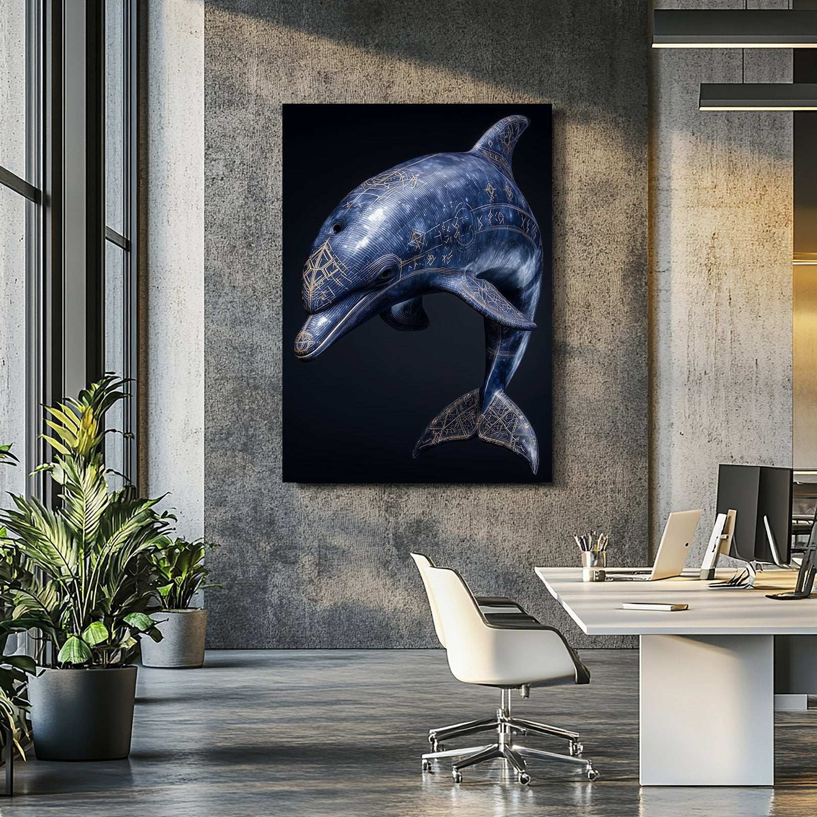 Sapphire Crystal Dolphin Art – styled in a furnished interior