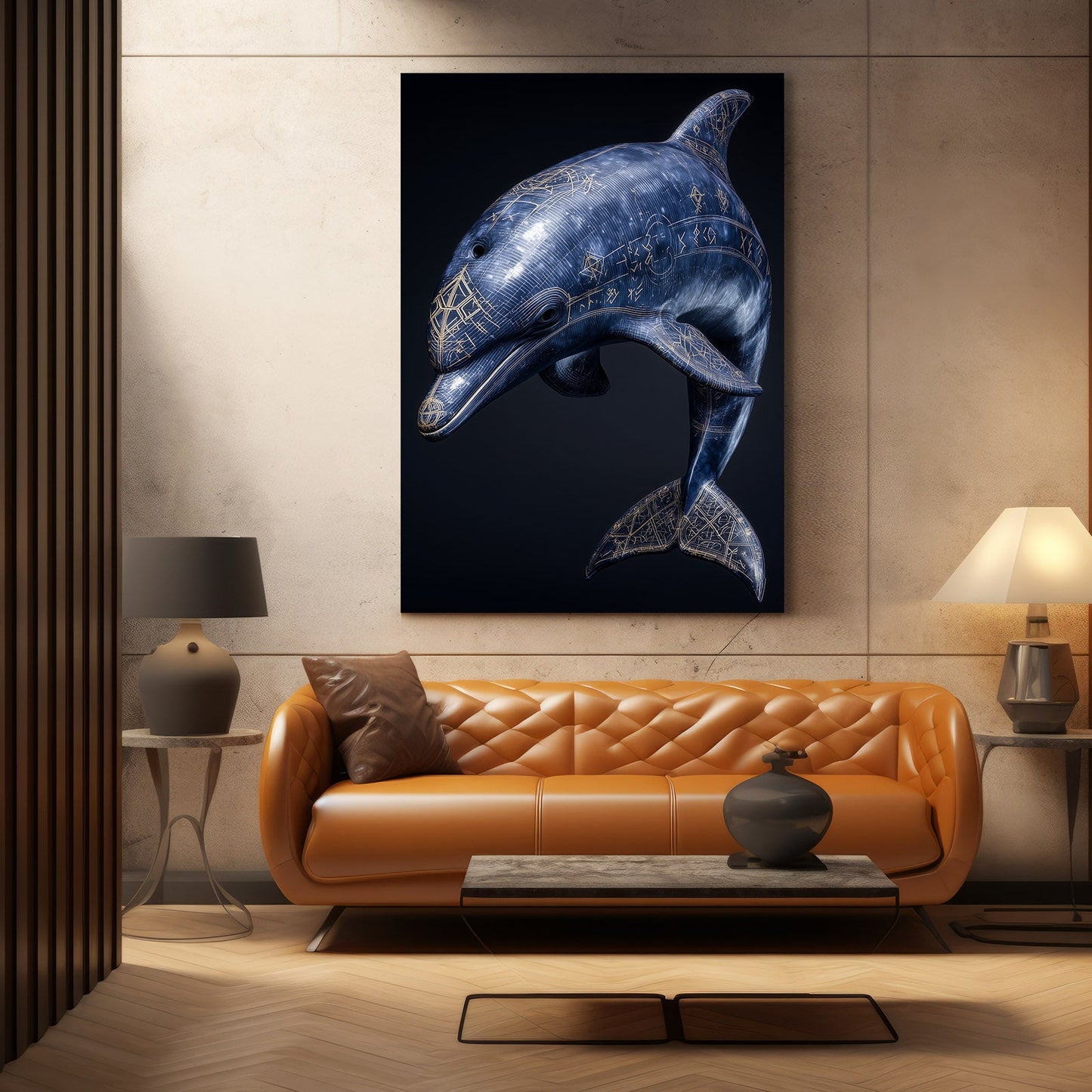 Sapphire Crystal Dolphin Art – styled in a furnished interior