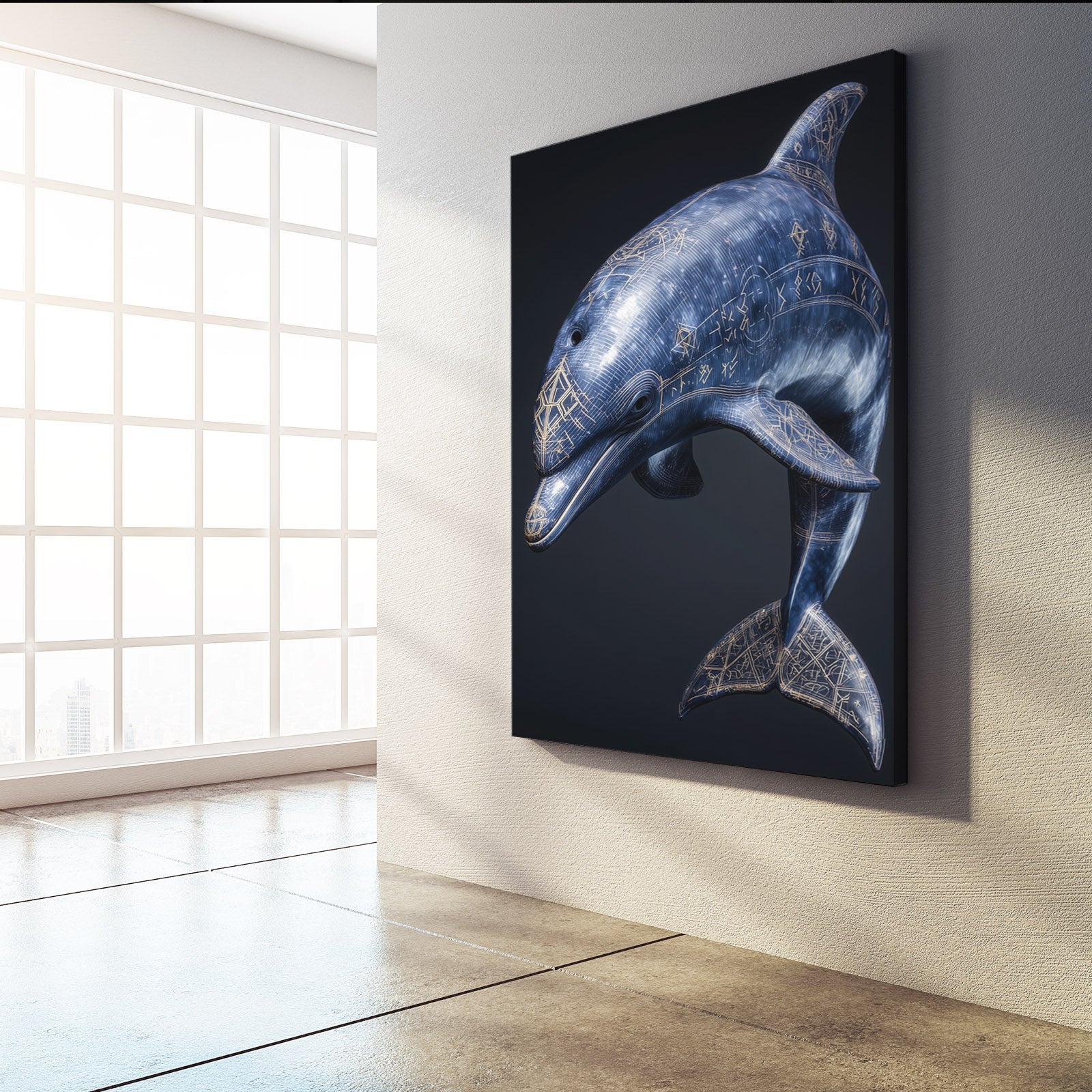 Sapphire Crystal Dolphin Art – styled in a furnished interior