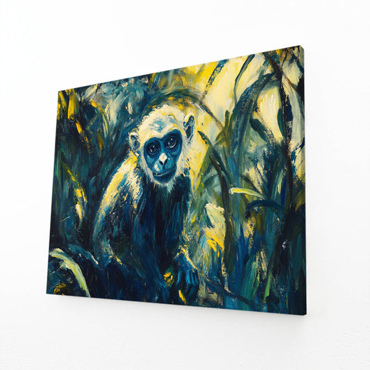 Sapphire Jungle Canopy Monkey Canvas Art – angled canvas view on white background
