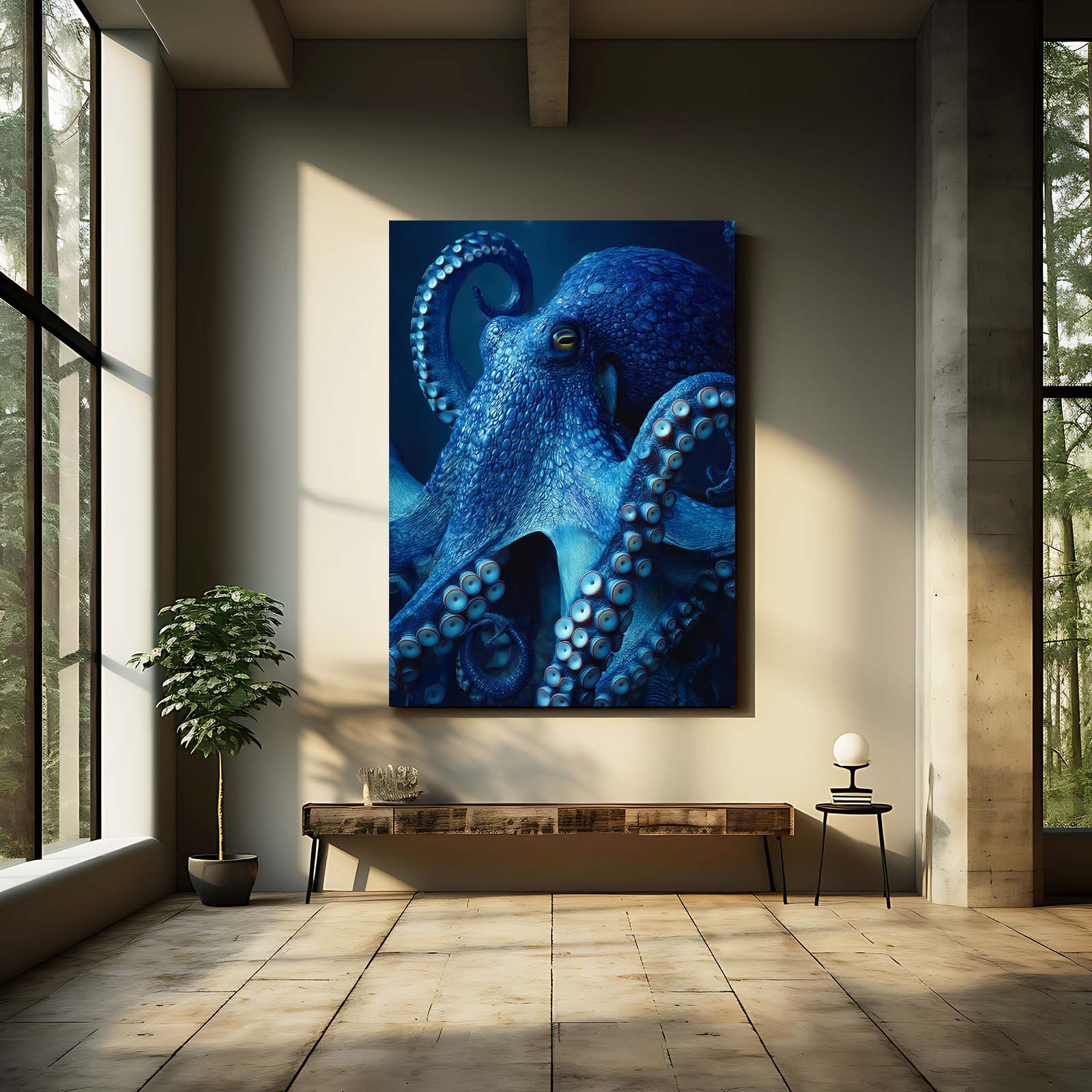 Sapphire Reef Gaze Octopus Wall Decor – styled in a furnished interior