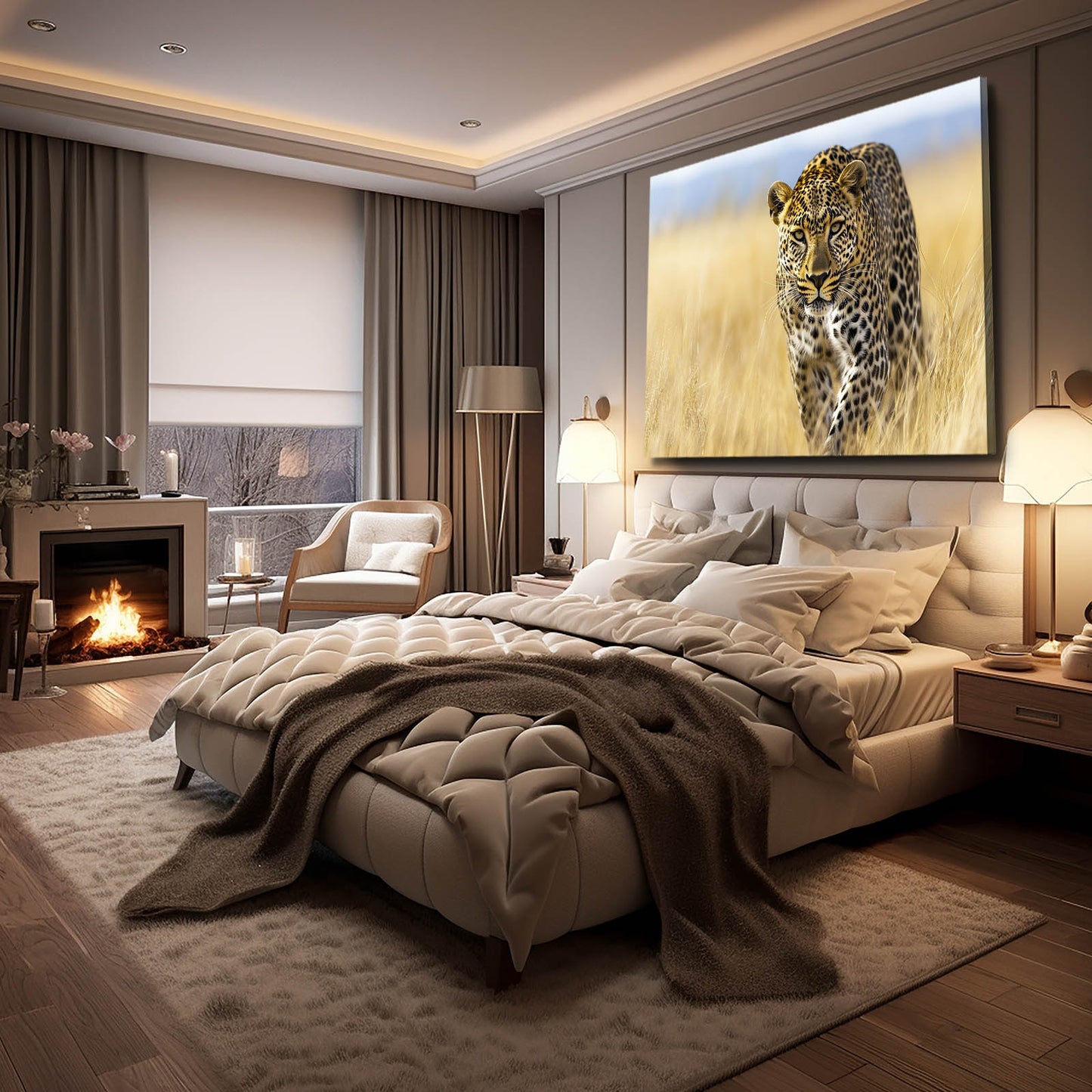 Savanna Walk Leopard Canvas – styled in a furnished interior