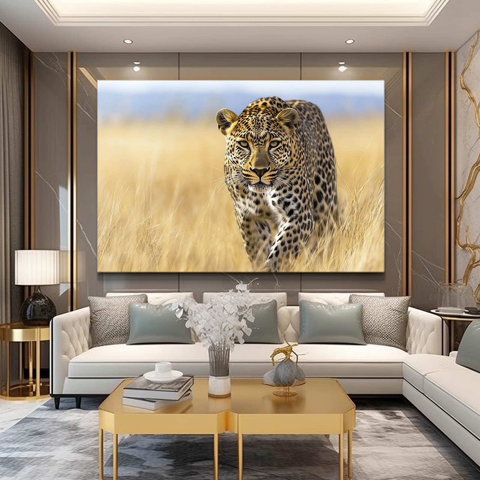 Savanna Walk Leopard Canvas – styled in a furnished interior