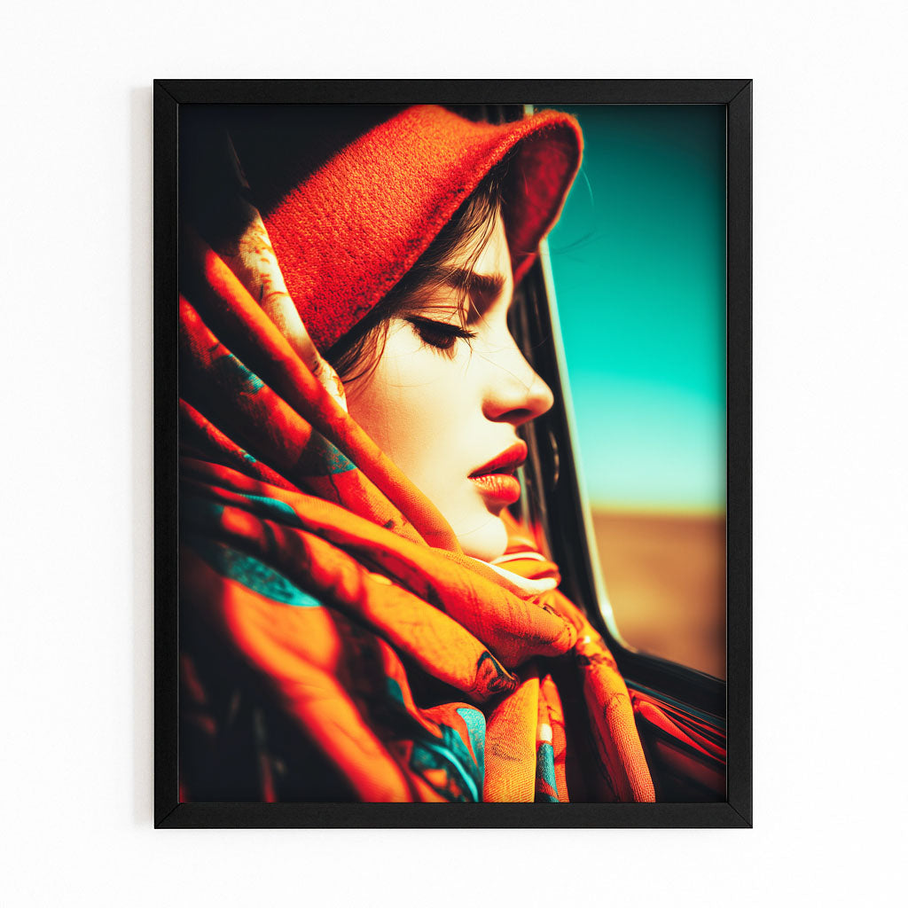 Scarlet Hat Large Photography Prints – flat view with black frame