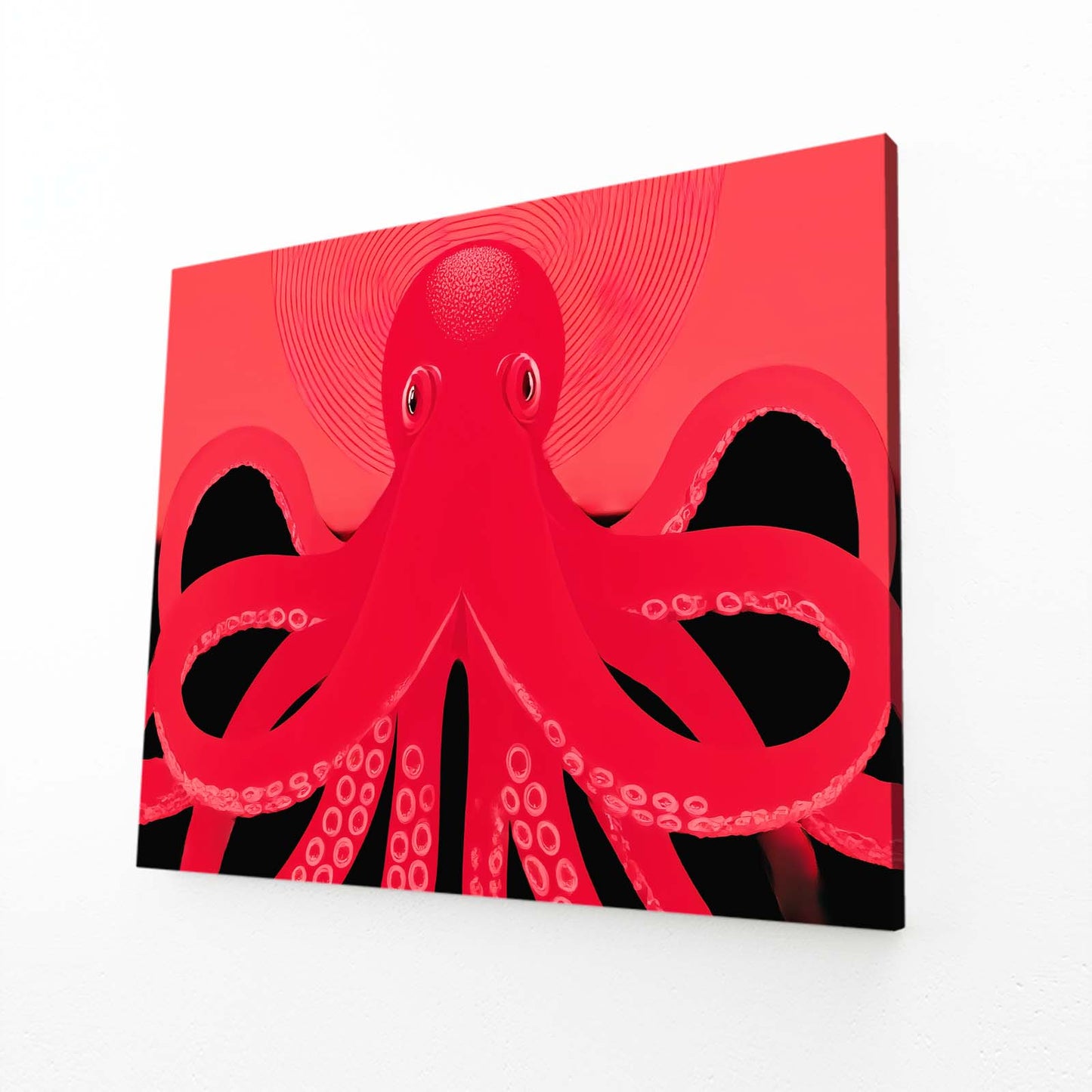 Scarlet Poster Octopus Wall Art – angled canvas view on white background